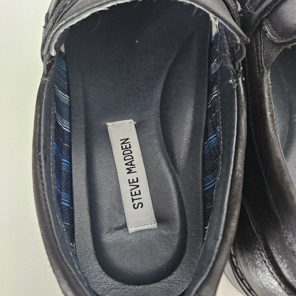 Steve Madden Mens‎ Black Leather Slip On Loafers Sz 11